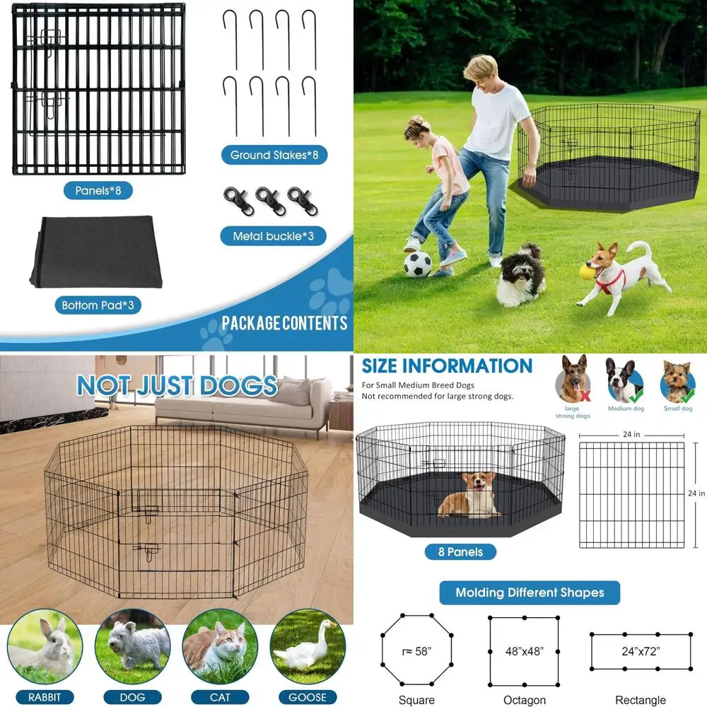 Portable Metal Dog Playpen with 8 Panels, 24 Inch Height, Bottom Pad & Top Cover, Suitable for Indoor and Outdoor Use (Black)
Portable Metal Dog Playpen with 8 Panels, 24 Inch Height, Bottom Pad & Top Cover, Suitable for Indoor and Outdoor Use (Black)