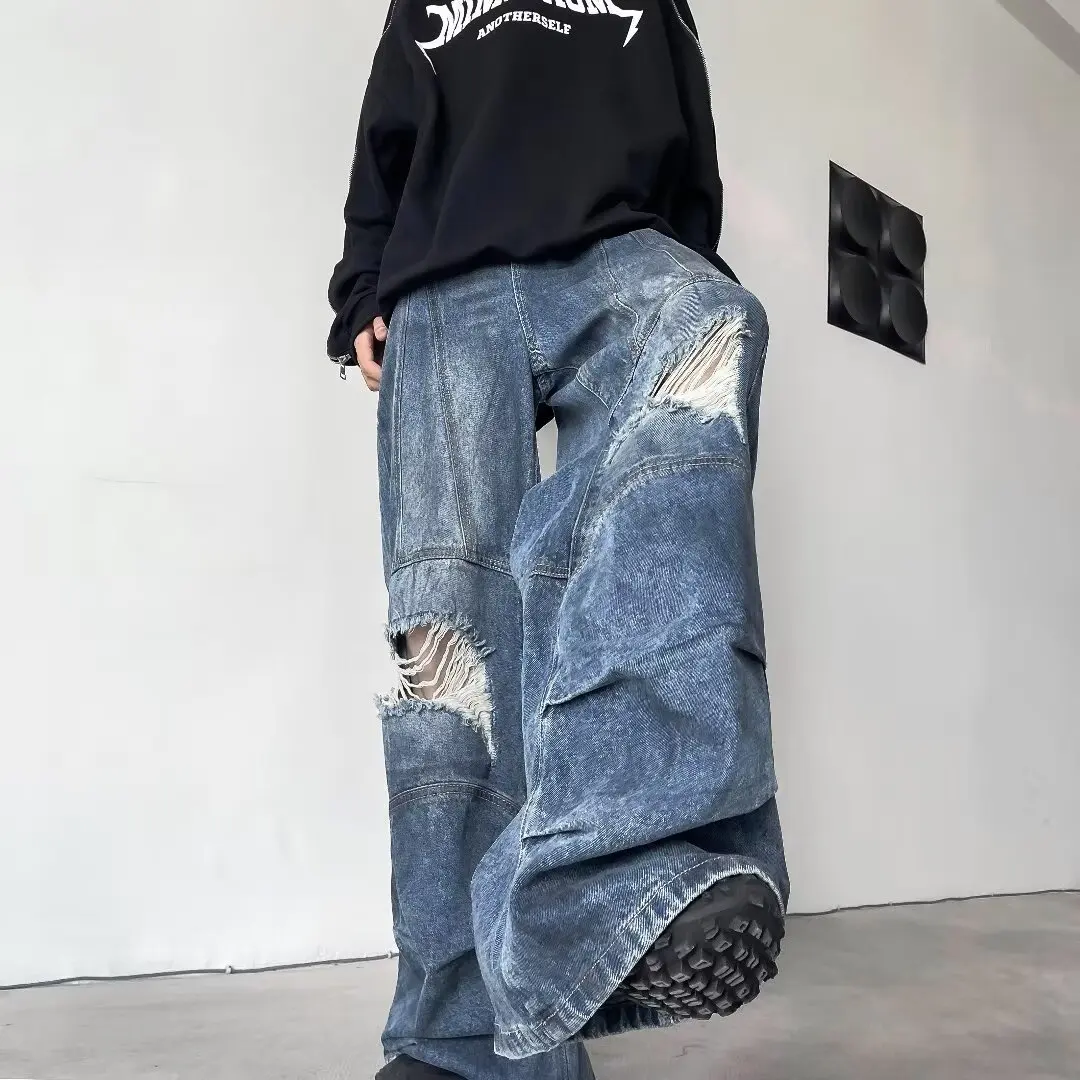 New American heavy ripped patchwork deconstructed jeans men's and women's wide leg floor jeans
New American heavy ripped patchwork deconstructed jeans men's and women's wide leg floor jeans