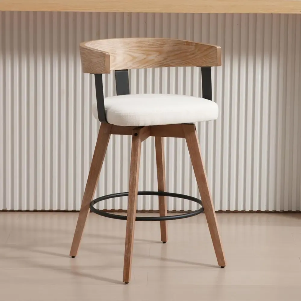 Вращающийся барный стул, 26 дюймов, из льняной ткани, с изогнутой спинкой, деревянные ножки, для кухонного острова, столовой, белый
Вращающийся барный стул, 26 дюймов, из льняной ткани, с изогнутой спинкой, деревянные ножки, для кухонного острова, столовой, белый