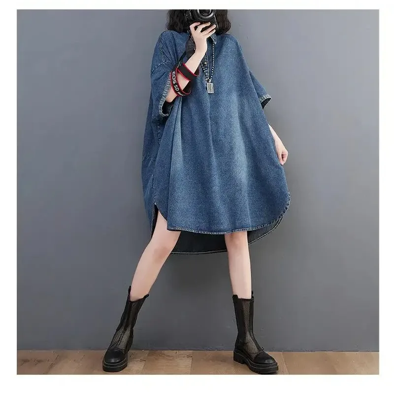 Dress Women's Clothing 2024 Spring Fashion Loose Shirt Batwing Sleeve Streetwear Oversized Pullover Denim Knee-length Dress
Dress Women's Clothing 2024 Spring Fashion Loose Shirt Batwing Sleeve Streetwear Oversized Pullover Denim Knee-length Dress