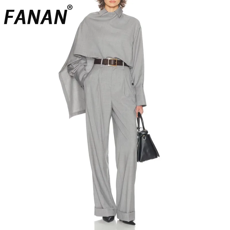 FANAN Women's 2 Piece Set Scarf Collar Design Irregular Tops + High Waist Straight Loose Pants Temperament Suits 2026 Spring New
FANAN Women's 2 Piece Set Scarf Collar Design Irregular Tops + High Waist Straight Loose Pants Temperament Suits 2026 Spring New