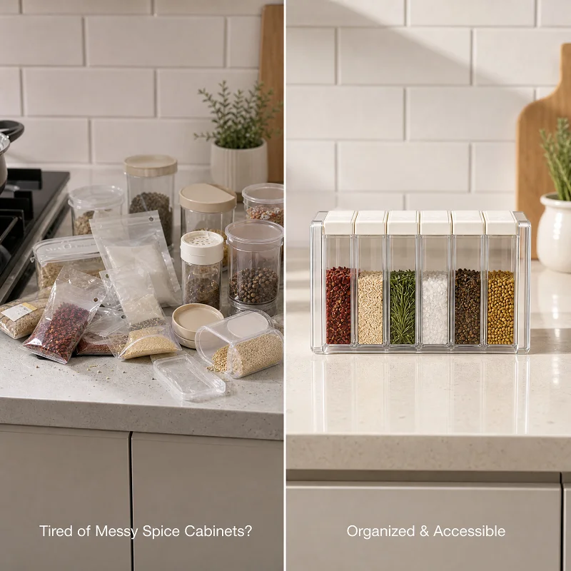 Portable 6 Compartments Sliding Lid Clear Spice Box Moisture-proof Plastic Seasoning Jar Kitchen BBQ Camping Salt Pepper Condime
Portable 6 Compartments Sliding Lid Clear Spice Box Moisture-proof Plastic Seasoning Jar Kitchen BBQ Camping Salt Pepper Condime