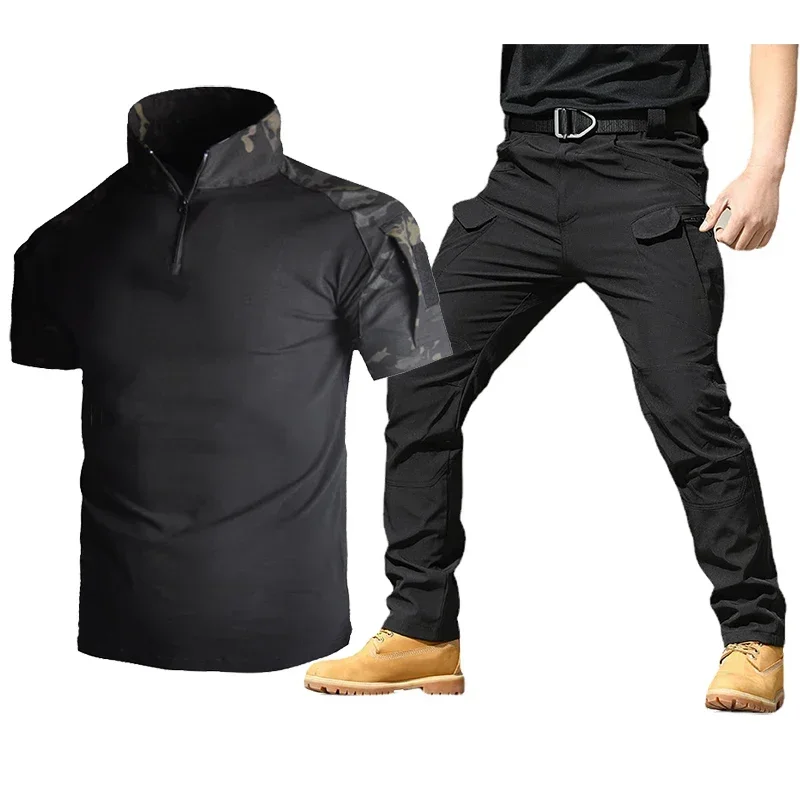 Summer Tactical Sets Men Breathable Short Sleeve Tshirts+Outdoor Multi-pocket Cargo Pants 2 Pcs Suits Black Camo Training Set
Summer Tactical Sets Men Breathable Short Sleeve Tshirts+Outdoor Multi-pocket Cargo Pants 2 Pcs Suits Black Camo Training Set