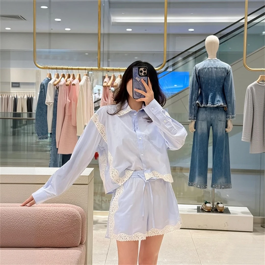 French Style Lace Patchwork Shirt Shorts Set Breathable Cotton Long Sleeve Women's Spring Fashion Casual Outfit by Influencer
French Style Lace Patchwork Shirt Shorts Set Breathable Cotton Long Sleeve Women's Spring Fashion Casual Outfit by Influencer