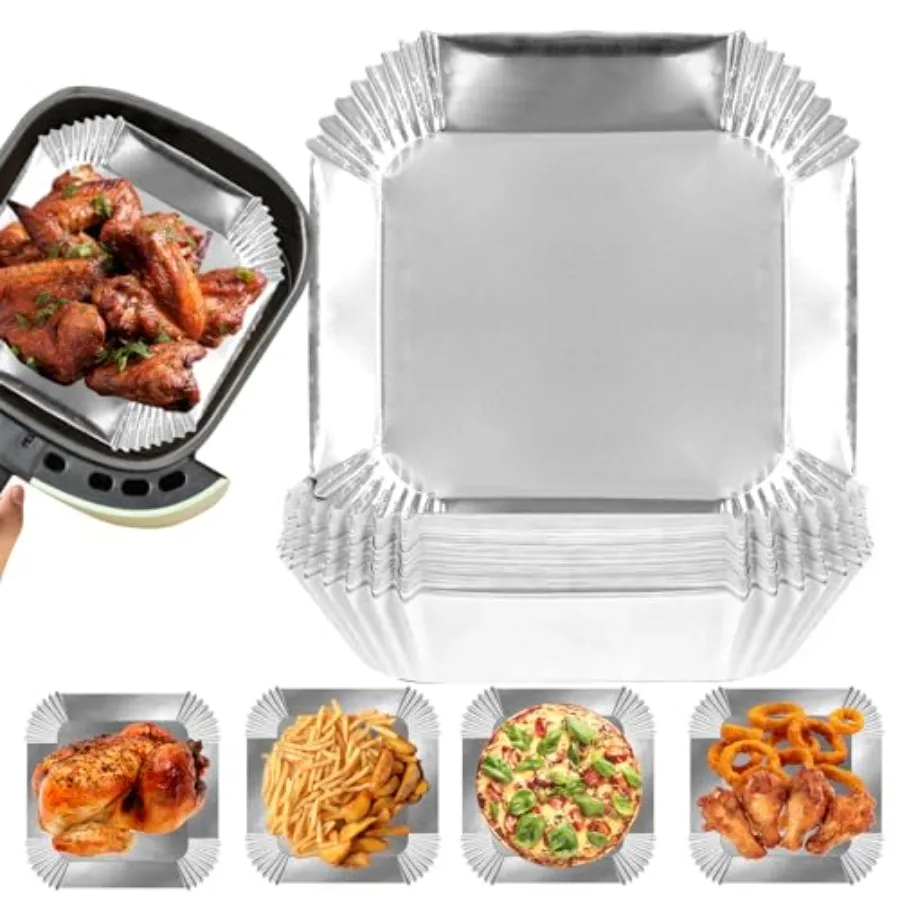 Air Fryer Paper Liners for cooking, food-grade aluminum foil, silver, non-stick and disposable
Air Fryer Paper Liners for cooking, food-grade aluminum foil, silver, non-stick and disposable
