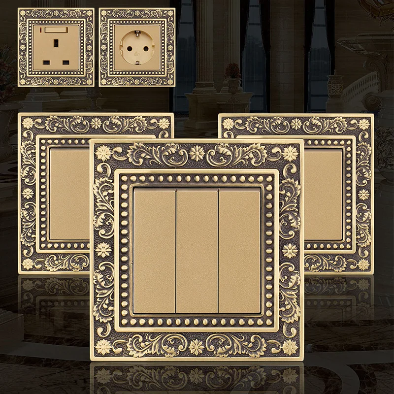 High quality retro European retro wall lamp switch socket,panel pattern engraved brass switch plate, antique copper home switch,
High quality retro European retro wall lamp switch socket,panel pattern engraved brass switch plate, antique copper home switch,