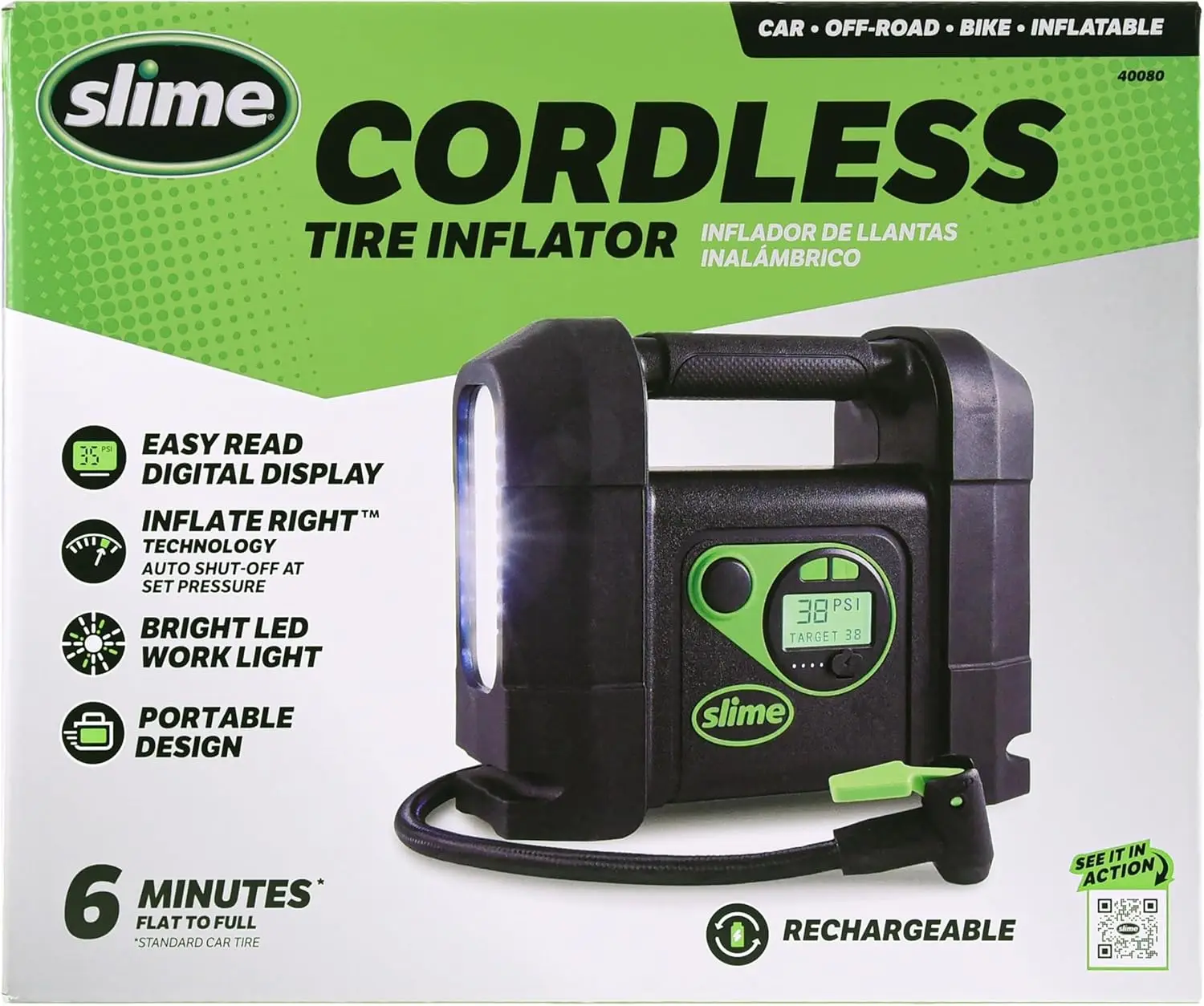 40080 Cordless Tire Inflator, Portable Air Compressor with Auto Shut Off, Lithium Battery & LED Light
40080 Cordless Tire Inflator, Portable Air Compressor with Auto Shut Off, Lithium Battery & LED Light