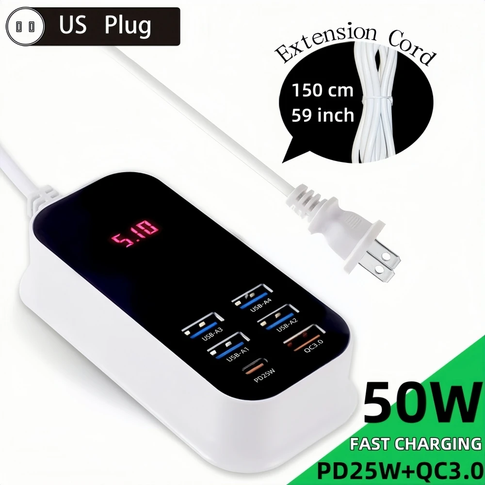 Real 50W US Plug USB Type C PD QC3.0 Charger Phone Fast Charging LED Extension Cord Power Adapter Desktop Wal for iPhone Samsung
Real 50W US Plug USB Type C PD QC3.0 Charger Phone Fast Charging LED Extension Cord Power Adapter Desktop Wal for iPhone Samsung