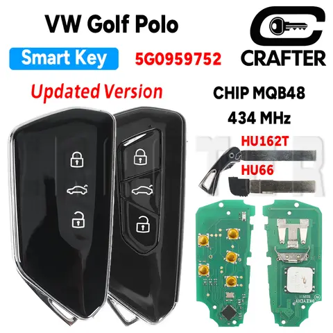 Key Crafters 5G0959752 CHIP MQB48 434MHz Smart Car Key For VolksWagen Golf MK7 Polo Tiguan Skoda New Appearance Update KeylessGo