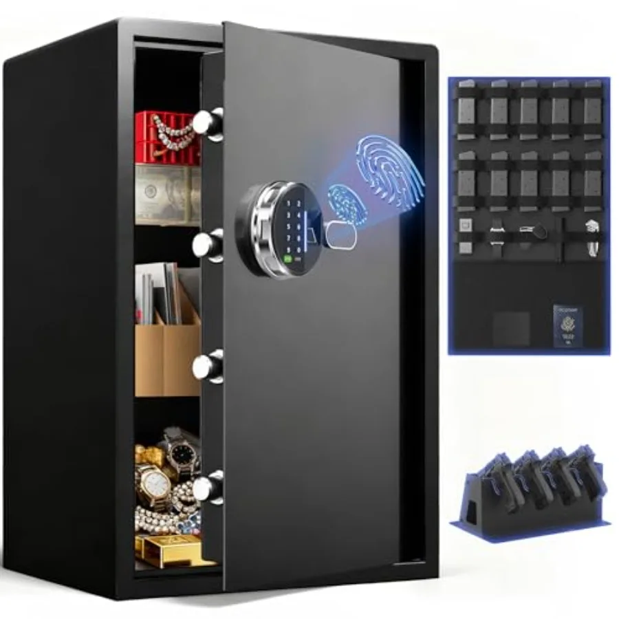 48 LB Smart Biometric Safe for Home Office Use, Steel Construction, Black Finish, Fingerprint Lock with Silent Mode and Backlit
48 LB Smart Biometric Safe for Home Office Use, Steel Construction, Black Finish, Fingerprint Lock with Silent Mode and Backlit