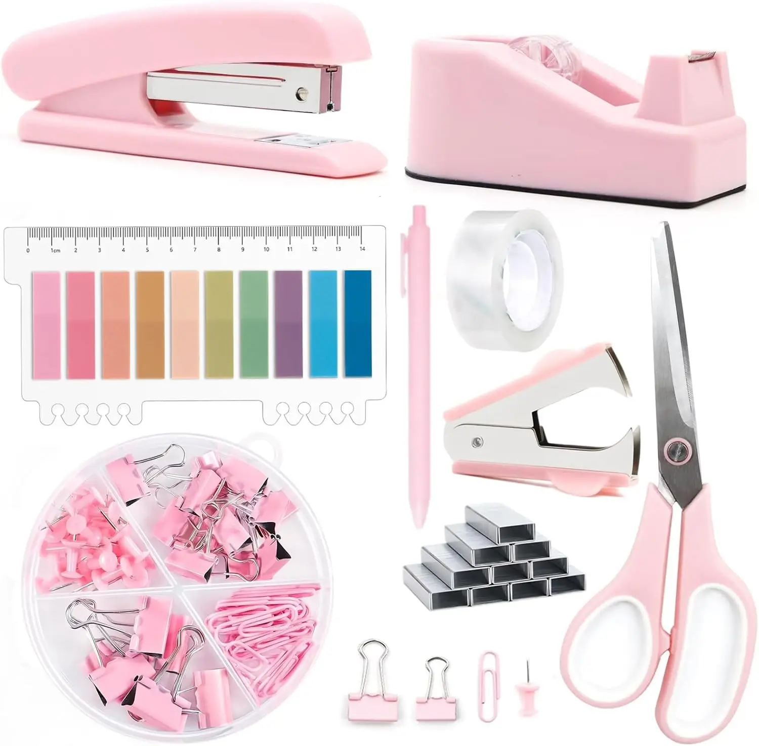 9-Piece Pink Desk Accessories Set: Stapler, Tape Dispenser, Scissors & More for Office
9-Piece Pink Desk Accessories Set: Stapler, Tape Dispenser, Scissors & More for Office