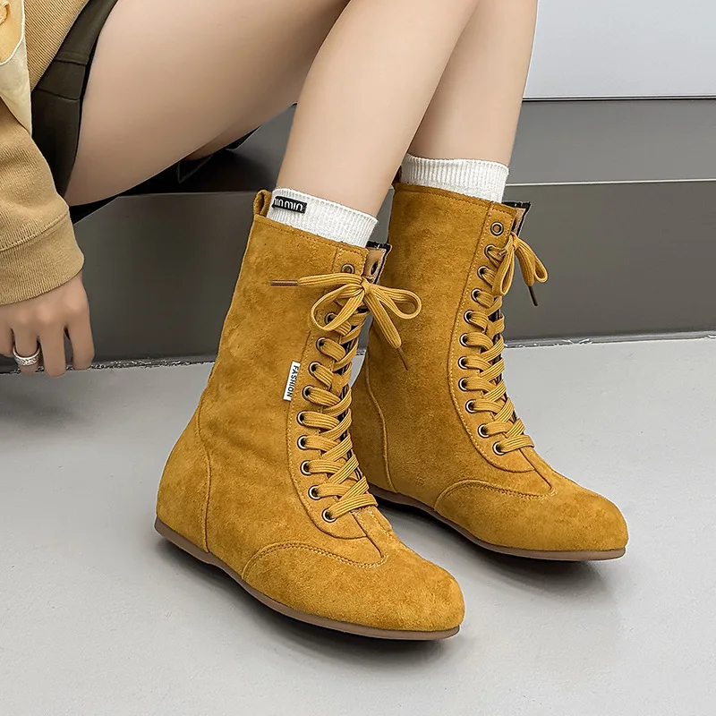 2026 Autumn Unisex Minimalist Flat Boxing Boots Suede PU Short Boots Round Toe Lace Up Casual High Top Vintage Women Men Boots
2026 Autumn Unisex Minimalist Flat Boxing Boots Suede PU Short Boots Round Toe Lace Up Casual High Top Vintage Women Men Boots
