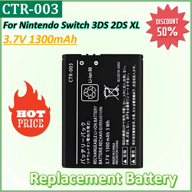 New CTR-003 3.7V 1300mAh Replacement Battery Pack for Nintendo Switch Pro Wireless Controller 3DS 2DS XL Lipo Battery
New CTR-003 3.7V 1300mAh Replacement Battery Pack for Nintendo Switch Pro Wireless Controller 3DS 2DS XL Lipo Battery