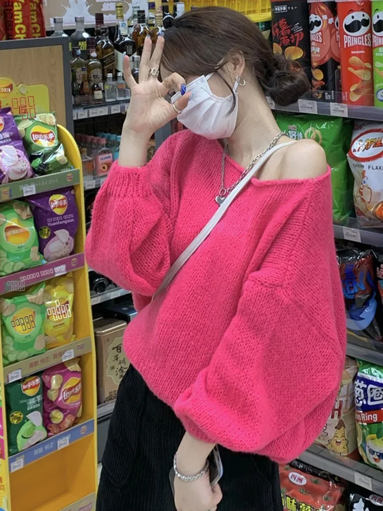 Ladies Loose Knitted oulder Bared Batwing Sve Sweater Autumn Winter New Sle Slimming Top Commute Pure Color round Ne
Ladies Loose Knitted oulder Bared Batwing Sve Sweater Autumn Winter New Sle Slimming Top Commute Pure Color round Ne