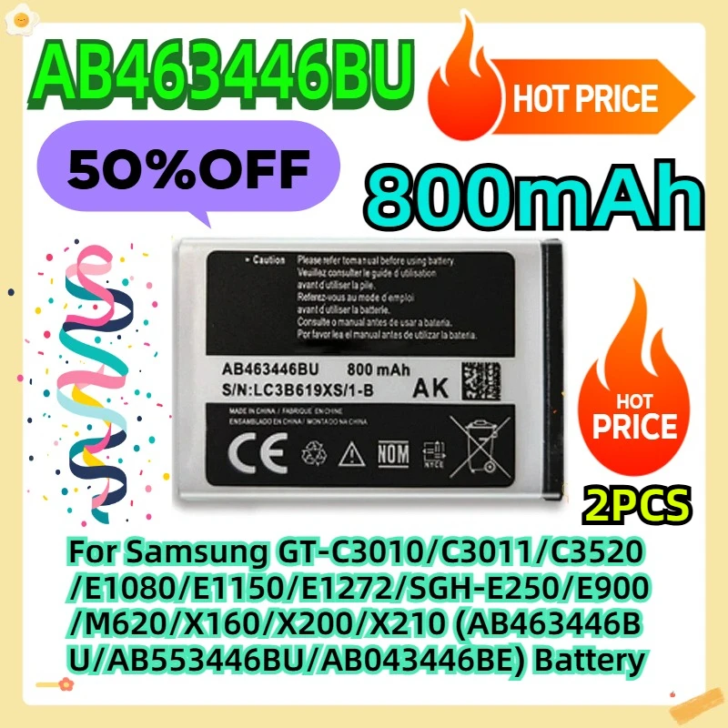 For Samsung GT-C3010/C3011/C3520/E1080/E1150/E1272/SGH-E250/E900/M620/X160/X200/X210 (AB463446BU/AB553446BU/AB043446BE) Battery
For Samsung GT-C3010/C3011/C3520/E1080/E1150/E1272/SGH-E250/E900/M620/X160/X200/X210 (AB463446BU/AB553446BU/AB043446BE) Battery