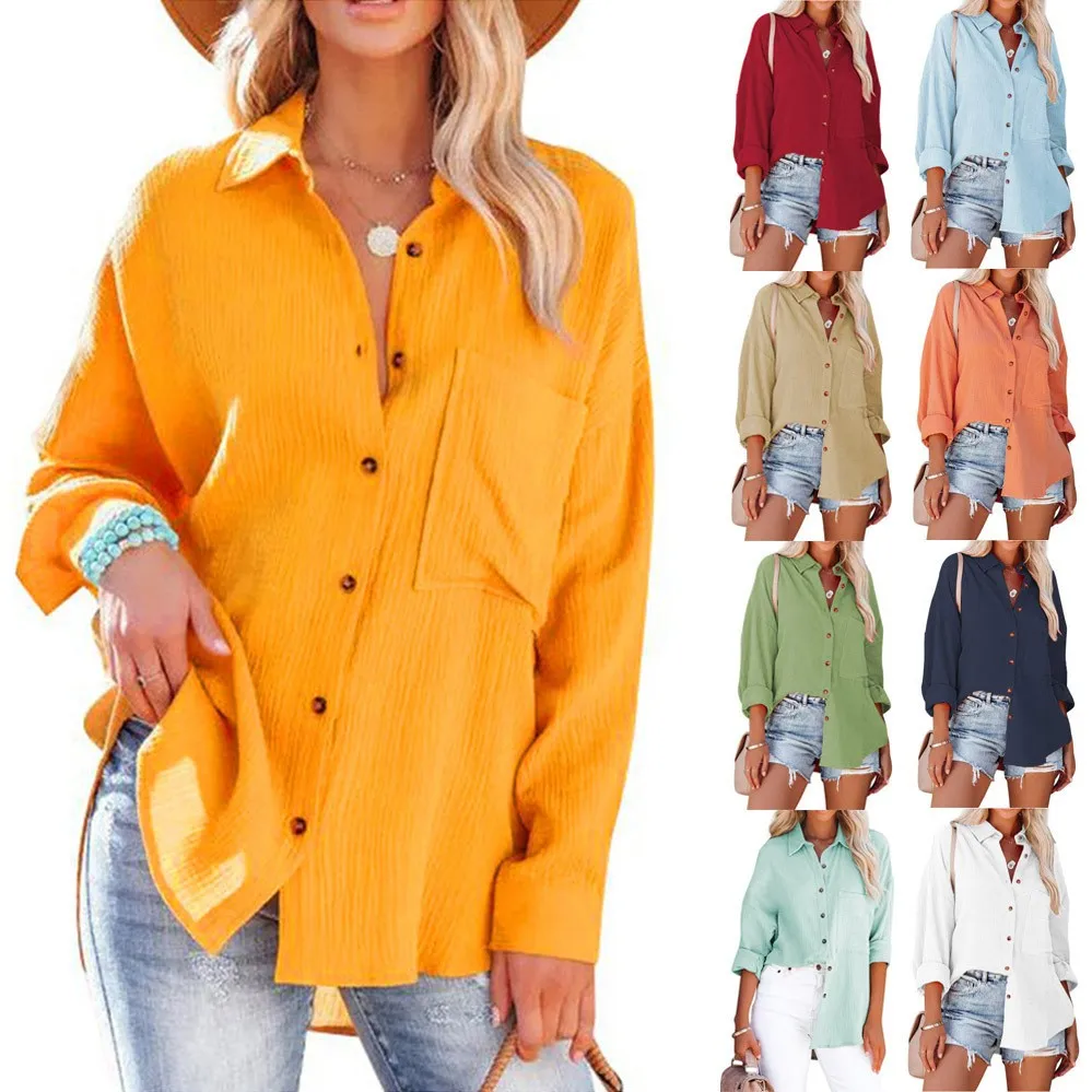 Orange Blouse Long Sleeve Loose Fit Mint Green Blouses Oversized Button Front Shirt Crinkled Fabric Asymmetrical Hem Top
Orange Blouse Long Sleeve Loose Fit Mint Green Blouses Oversized Button Front Shirt Crinkled Fabric Asymmetrical Hem Top
