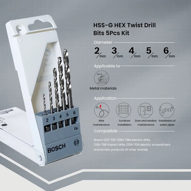 Bosch Pro 5Pcs Hss Drill Bit Set, Hex Shank Metal and Wood Drill Bits with Self-Centering Point, for Metal
Bosch Pro 5Pcs Hss Drill Bit Set, Hex Shank Metal and Wood Drill Bits with Self-Centering Point, for Metal