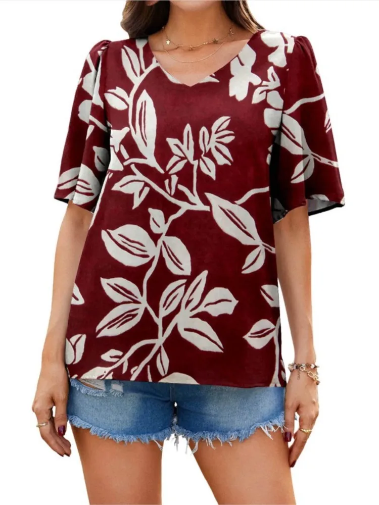 Women's New T-shirts V-neck Floral Print Loose Short Sleeve Casual Commuting Daily Female's Pullover Top 2024 Spring And Summer
Women's New T-shirts V-neck Floral Print Loose Short Sleeve Casual Commuting Daily Female's Pullover Top 2024 Spring And Summer