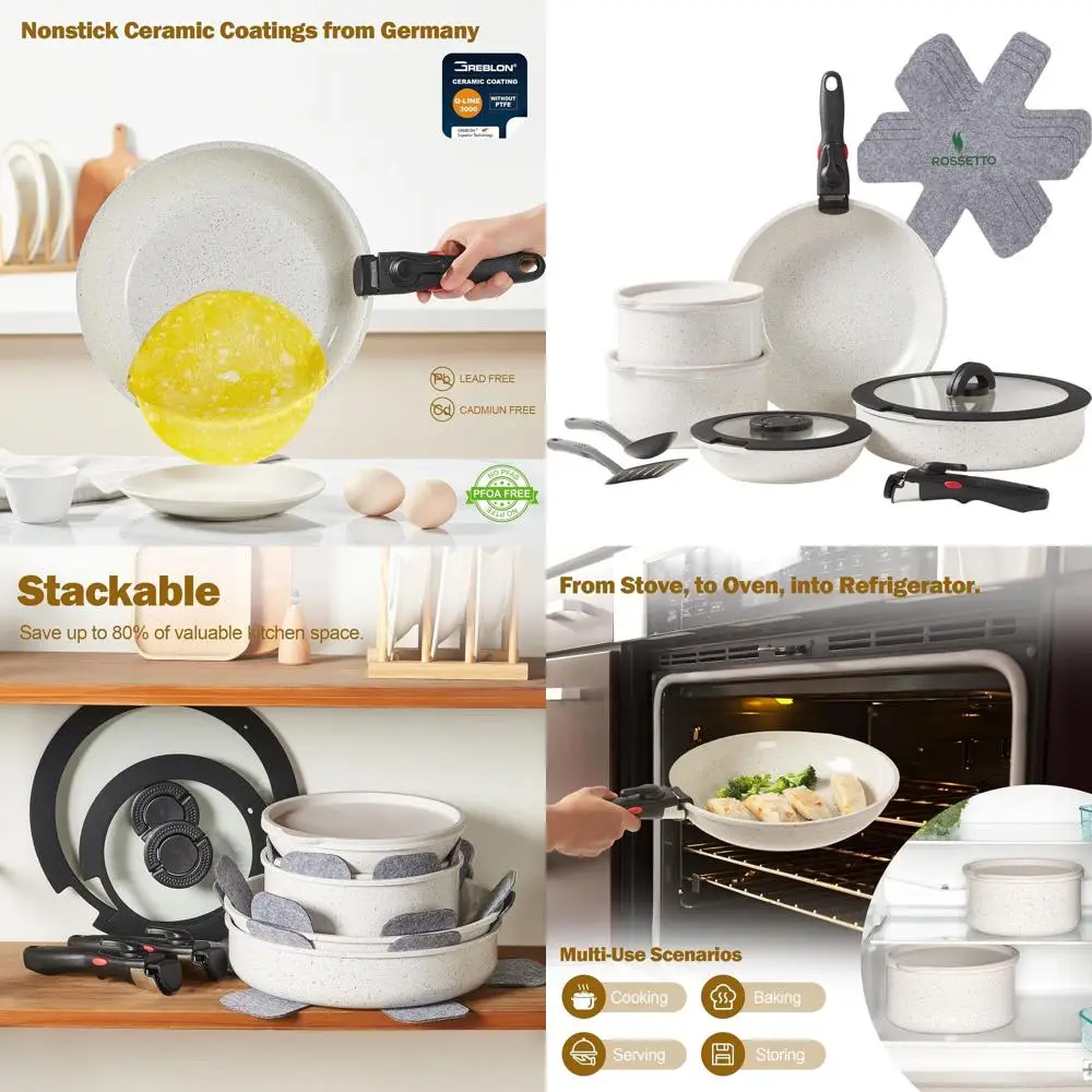 17-Piece Non-Stick Cookware Set with Removable Handle, Induction Compatible, Stackable, Oven Safe
