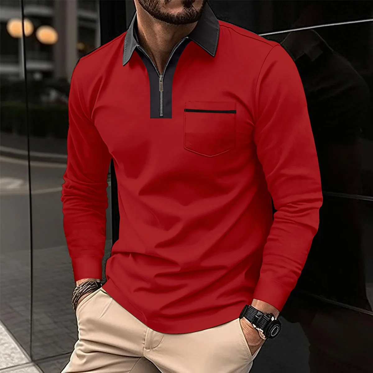 Men's pocket long sleeve lapel Polo shirt Zipper gradient pattern long sleeve casual Polo shirt
Men's pocket long sleeve lapel Polo shirt Zipper gradient pattern long sleeve casual Polo shirt