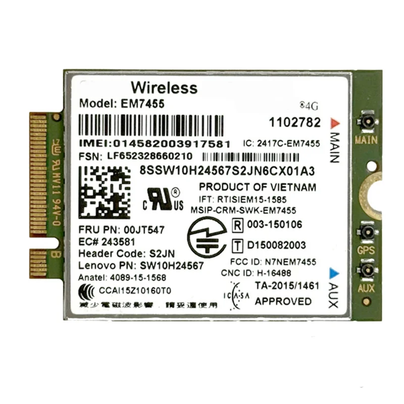 Модуль EM7455 4G Card 00JT547 00JT542 01AX789 01AX746 для Lenovo Thinkpad T460 T460S T560 X1 Carbon P70 P50 X260 T470
Модуль EM7455 4G Card 00JT547 00JT542 01AX789 01AX746 для Lenovo Thinkpad T460 T460S T560 X1 Carbon P70 P50 X260 T470