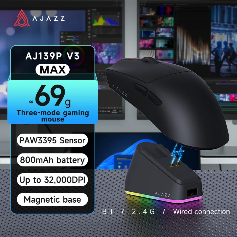 Wireless Mouse with 1K Receiver AJ139P-V3-MC PAW3311 24000DPI/AJ139P-V3-MAX PAW3395 32000DPI Gaming Mouse with 800mAh Battery
Wireless Mouse with 1K Receiver AJ139P-V3-MC PAW3311 24000DPI/AJ139P-V3-MAX PAW3395 32000DPI Gaming Mouse with 800mAh Battery