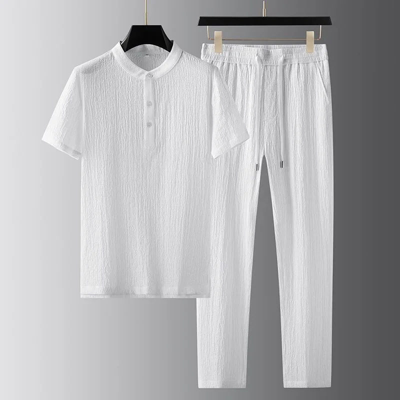 Summer Plain Ice Silk Breathable Short-Sleeved T-shirt Set For Men Loose and Comfortable Large Size High-Grade Two-Piece Set
Summer Plain Ice Silk Breathable Short-Sleeved T-shirt Set For Men Loose and Comfortable Large Size High-Grade Two-Piece Set