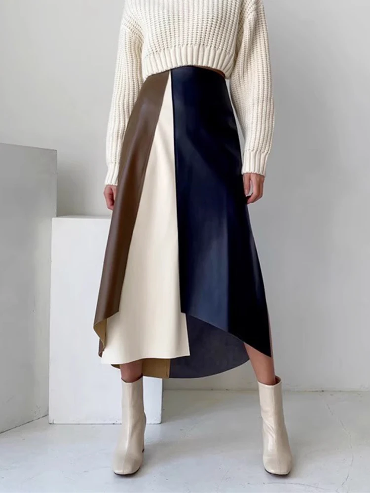Chic High Waist Asymmetrical Color Blo Casual Leather Skirt Women's Mid-Length A-Line Skirt Korean Sle Commute
Chic High Waist Asymmetrical Color Blo Casual Leather Skirt Women's Mid-Length A-Line Skirt Korean Sle Commute