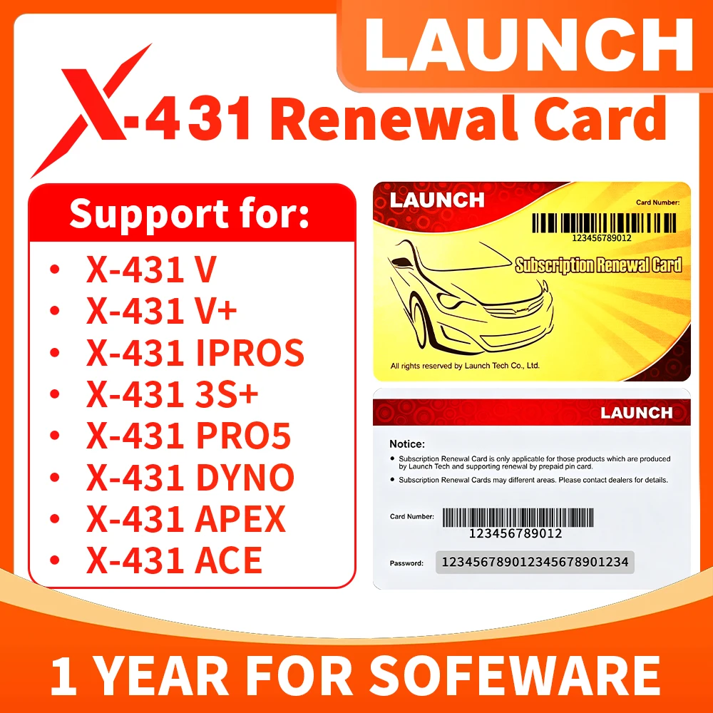 LAUNCH Pin card Renewal Car Truck Software Update X431 V\V+\IPROS\3S+\PRO5\DYNO\APEX\ACE 1 YEAR
LAUNCH Pin card Renewal Car Truck Software Update X431 V\V+\IPROS\3S+\PRO5\DYNO\APEX\ACE 1 YEAR