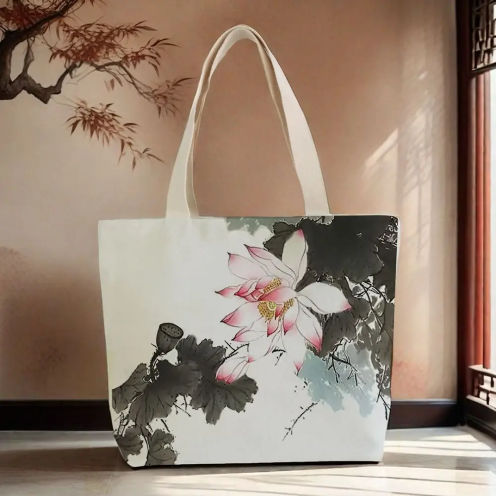 Fashionable Chinese Style Lotus Flower Bag Casual Canvas Lotus Flower Tote Bag Shopping Travel Women Shoulder Bag Handbag
Fashionable Chinese Style Lotus Flower Bag Casual Canvas Lotus Flower Tote Bag Shopping Travel Women Shoulder Bag Handbag