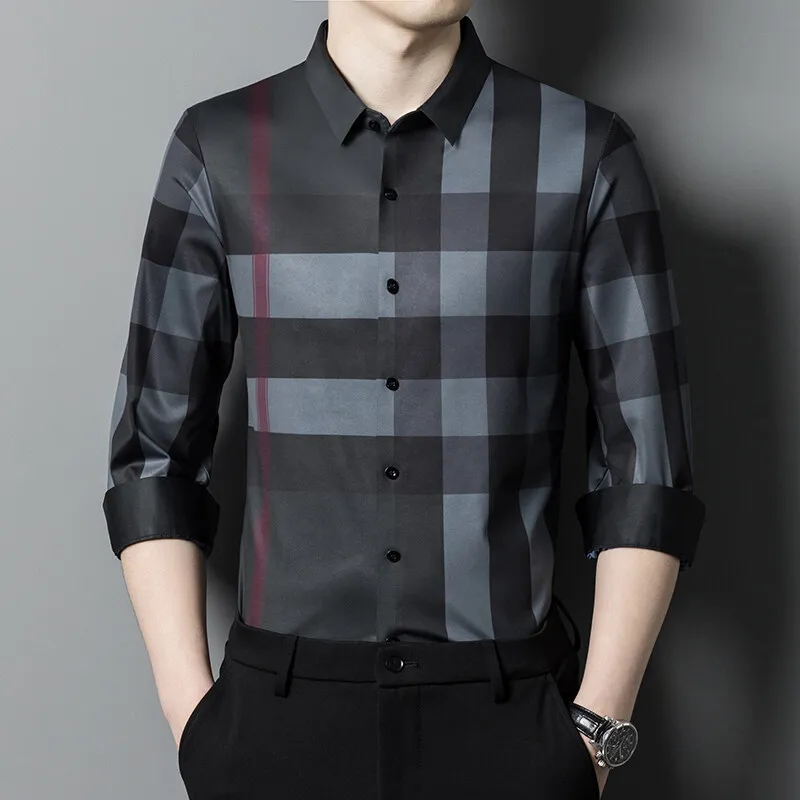 Minglu Seamless Spring Auutmn Men's Shirts Luxury Long Sleeve Plaid Single Breasted High Elasticity Casual Male Dress Shirts
Minglu Seamless Spring Auutmn Men's Shirts Luxury Long Sleeve Plaid Single Breasted High Elasticity Casual Male Dress Shirts