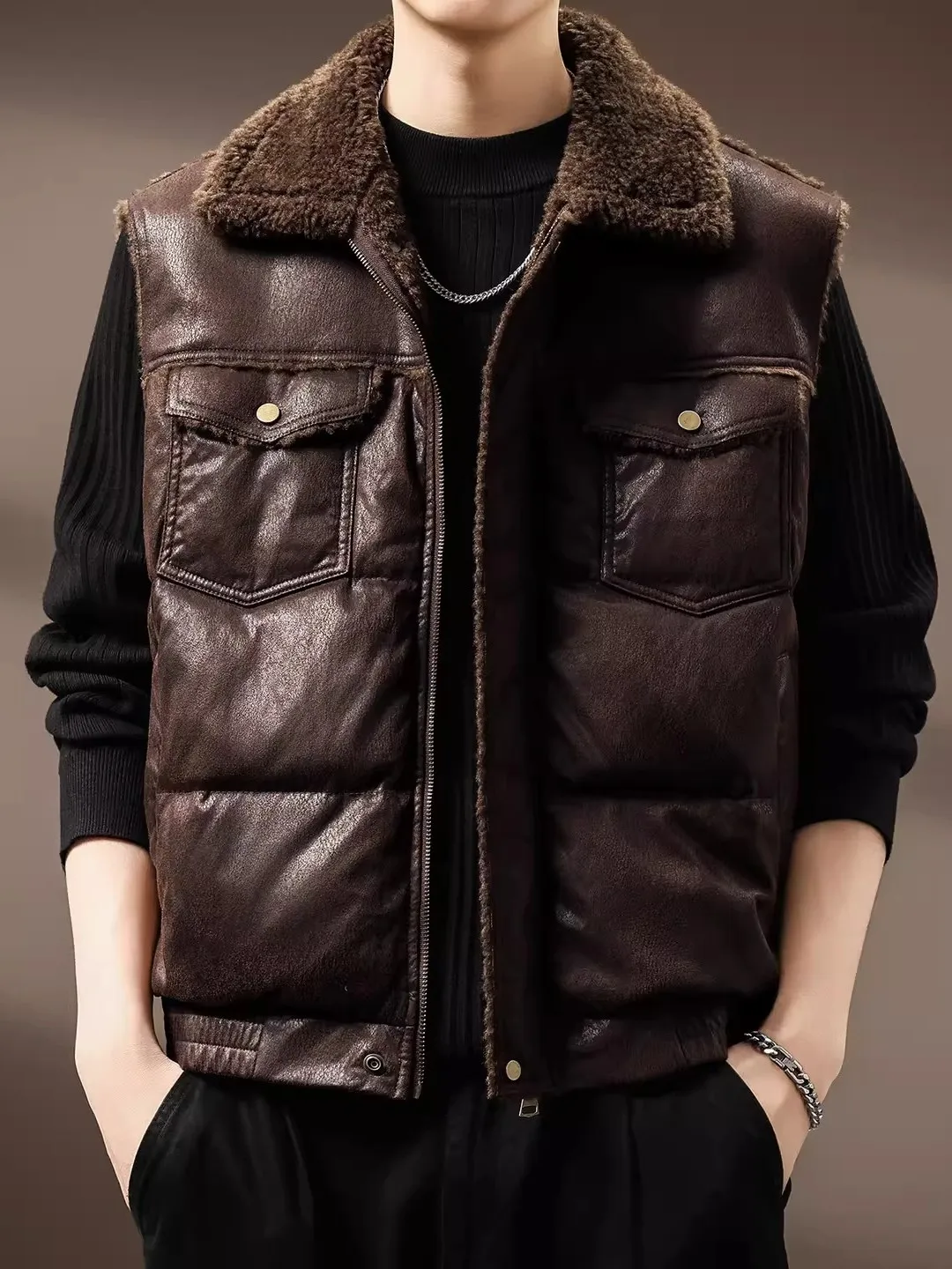 Men's Thiened Lamb Velvet Cotton Jaet Vest Large Size Weathered Cra Leather Warmth Autumn Winter American Sle Clothing
Men's Thiened Lamb Velvet Cotton Jaet Vest Large Size Weathered Cra Leather Warmth Autumn Winter American Sle Clothing