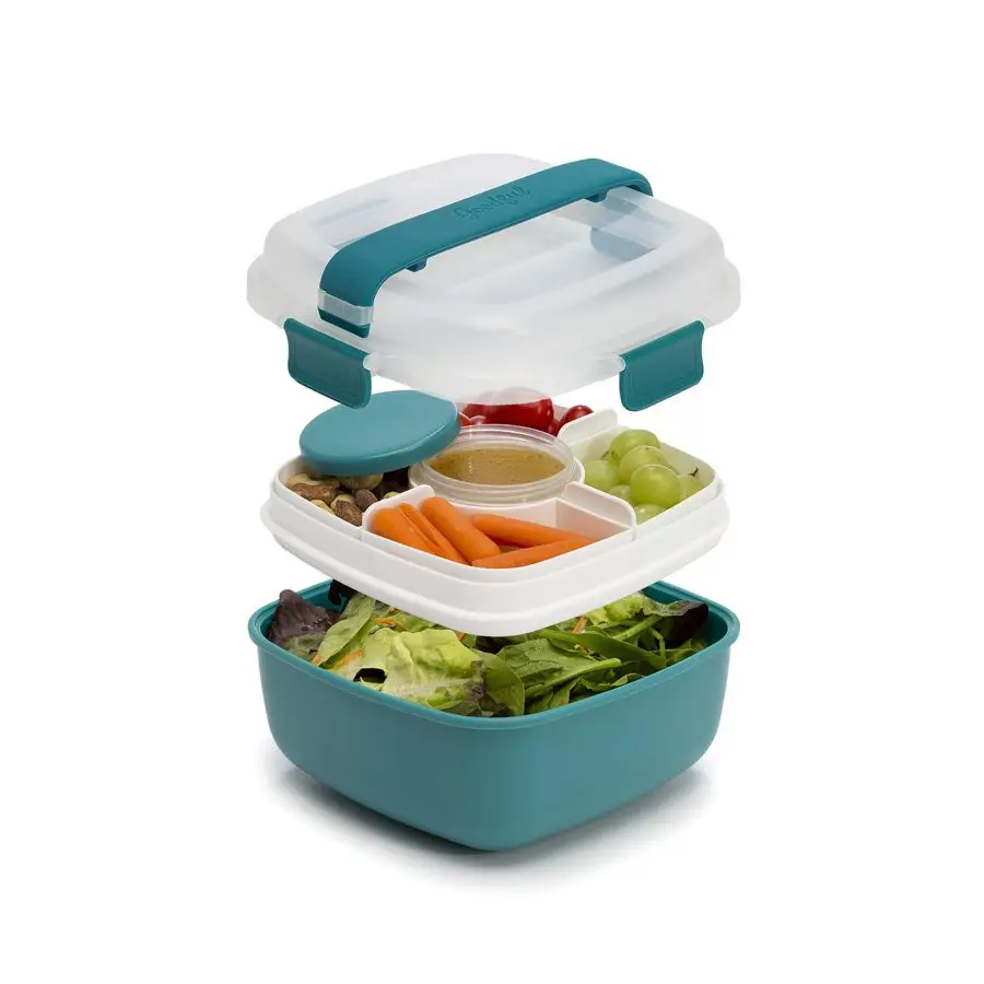 Stackable Lunch Box Container, Bento Style Food Storage with Removeable Compartments for Sandwich, Snacks, Toppings amp Dressing