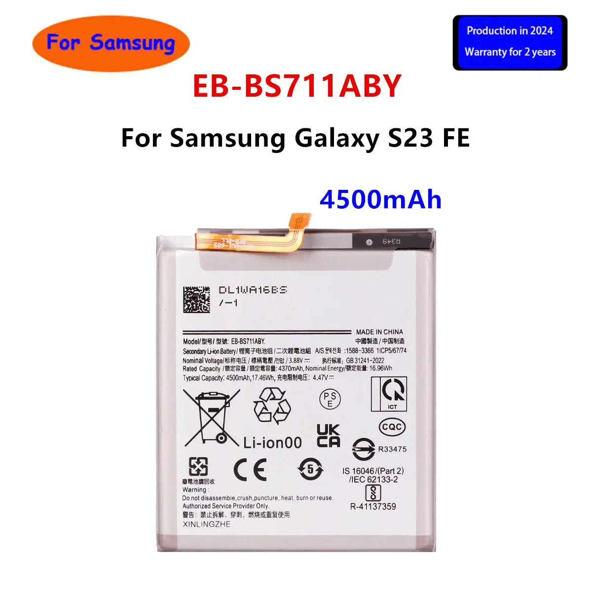 Brand New EB-BS711ABY 4500mAh Battery For Samsung Galaxy S23 FE Mobile Phone Batteries
Brand New EB-BS711ABY 4500mAh Battery For Samsung Galaxy S23 FE Mobile Phone Batteries