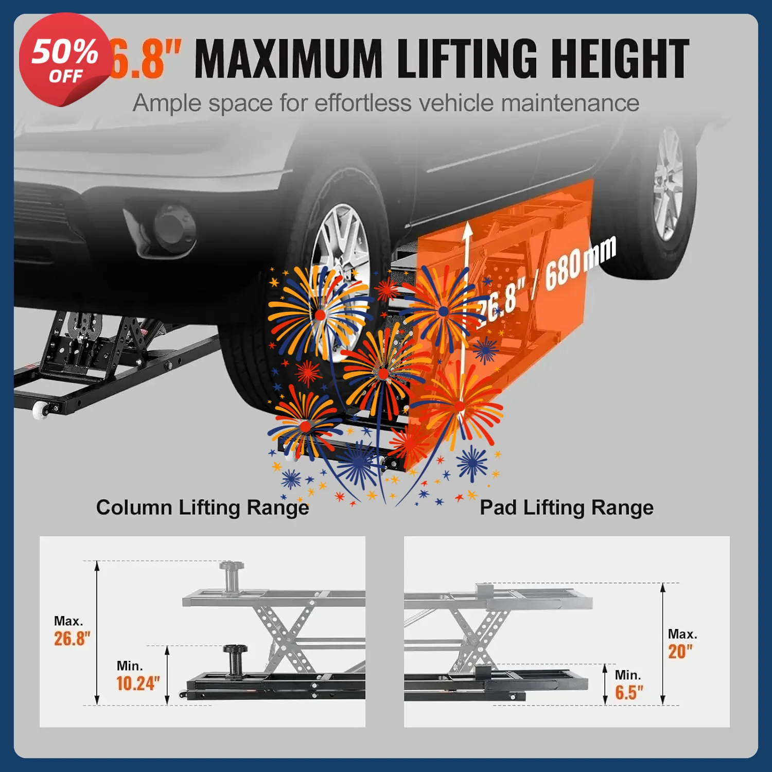 7000 LBS Capacity Portable Car Lift, 26.8" Max. Height, with Extended-Length Plates, Heavy-Duty Carbon Steel Truck Lift
7000 LBS Capacity Portable Car Lift, 26.8" Max. Height, with Extended-Length Plates, Heavy-Duty Carbon Steel Truck Lift