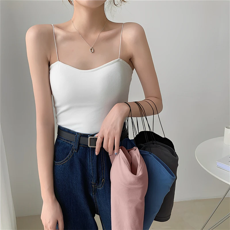 Korean Style Women's Short Camisole For Summer Wear With Sexy Breast Pads And No Steel Ring For Beautiful Back 
Korean Style Women's Short Camisole For Summer Wear With Sexy Breast Pads And No Steel Ring For Beautiful Back