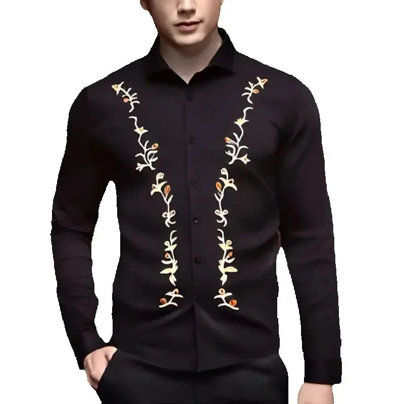 Spring Long Sleeve Shirt for Men Flower Embroidery Casual Exquisite Solid Business Office Party Nightclub Shirt Male
Spring Long Sleeve Shirt for Men Flower Embroidery Casual Exquisite Solid Business Office Party Nightclub Shirt Male