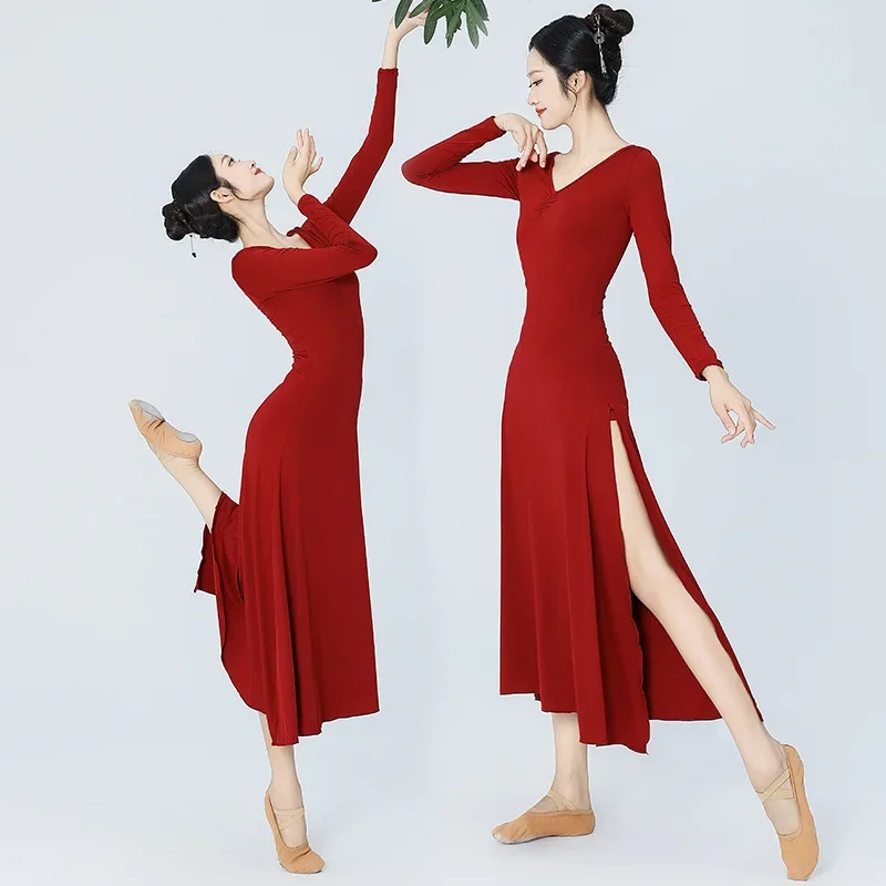 Elastic slim fit modern ballet performance dress, long skirt, classical dance practice dress, solid color slit dress, dance dres
Elastic slim fit modern ballet performance dress, long skirt, classical dance practice dress, solid color slit dress, dance dres