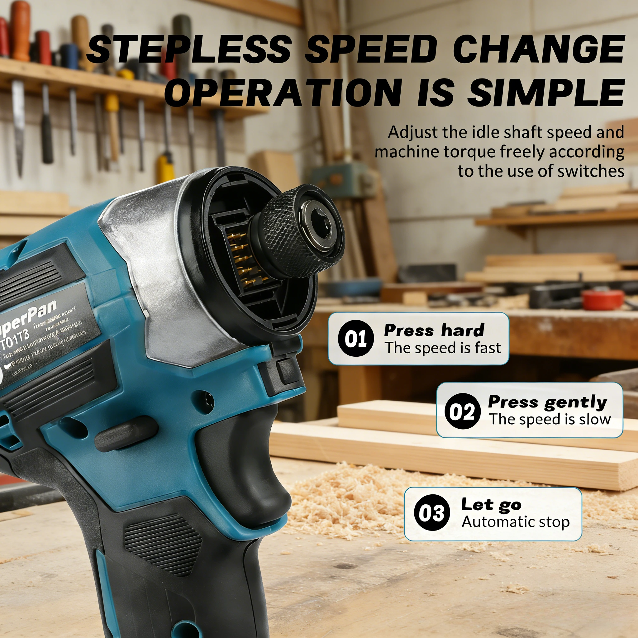 Беспроводной бесщеточный ударный шуруповерт SuperPan DTD173, 6.0 Ач, 180 Нм, для сборки мебели и деревообработки, совместим с аккумуляторами Makita 18В.
Беспроводной бесщеточный ударный шуруповерт SuperPan DTD173, 6.0 Ач, 180 Нм, для сборки мебели и деревообработки, совместим с аккумуляторами Makita 18В.