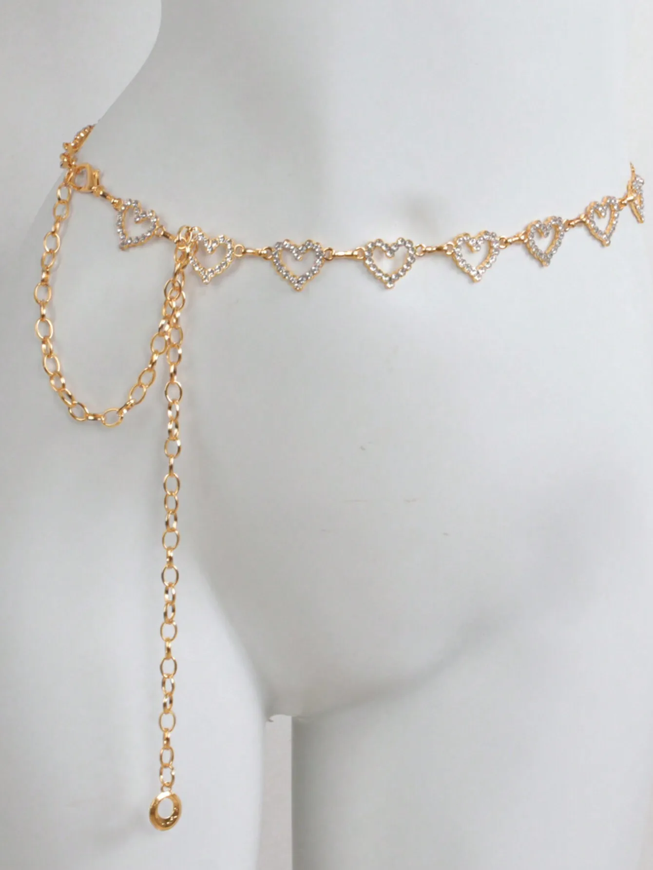 Gold Tone Heart Rhinestone Alloy Waist Chain for Women, Dress Belt Decor with Adjustable Chain
Gold Tone Heart Rhinestone Alloy Waist Chain for Women, Dress Belt Decor with Adjustable Chain