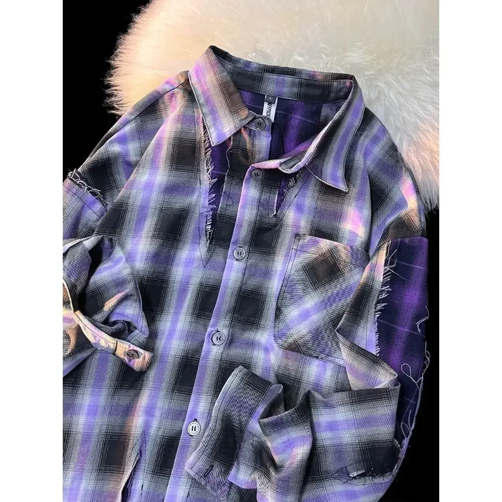 American Style Retro Purple Plaid Patchwork Long Sleeved Shirt Men and Women Trendy Cave Breaking Wind Spring and Autumn Coat
American Style Retro Purple Plaid Patchwork Long Sleeved Shirt Men and Women Trendy Cave Breaking Wind Spring and Autumn Coat