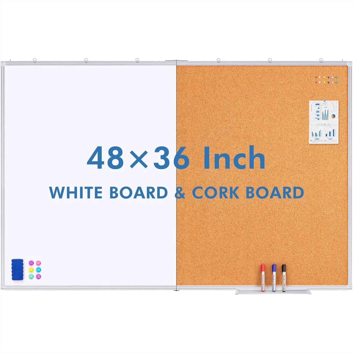 Magnetic White Board and Cork Board Combo 48x36 Inches, Wall Mounted Dry Erase Bulletin Board for Home School Office
Magnetic White Board and Cork Board Combo 48x36 Inches, Wall Mounted Dry Erase Bulletin Board for Home School Office