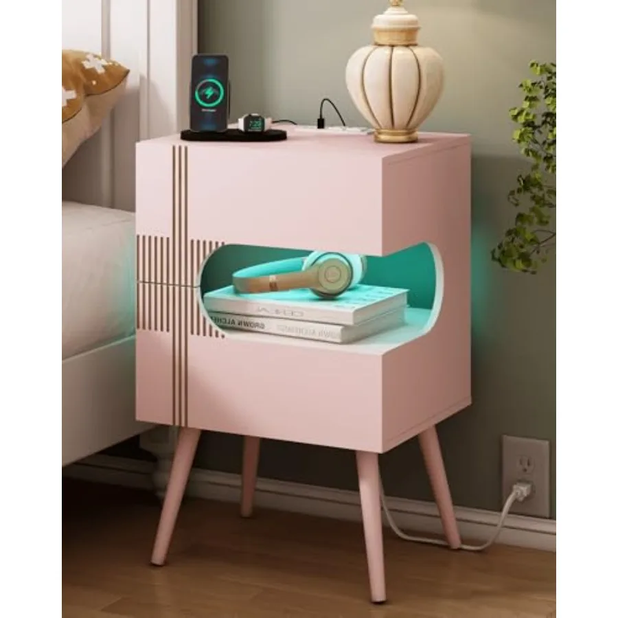 White Nightstand with Charging Station and LED LightsModern Bedside Table with 2 Storage Drawer Night Stand with Solid Wood Leg
White Nightstand with Charging Station and LED LightsModern Bedside Table with 2 Storage Drawer Night Stand with Solid Wood Leg