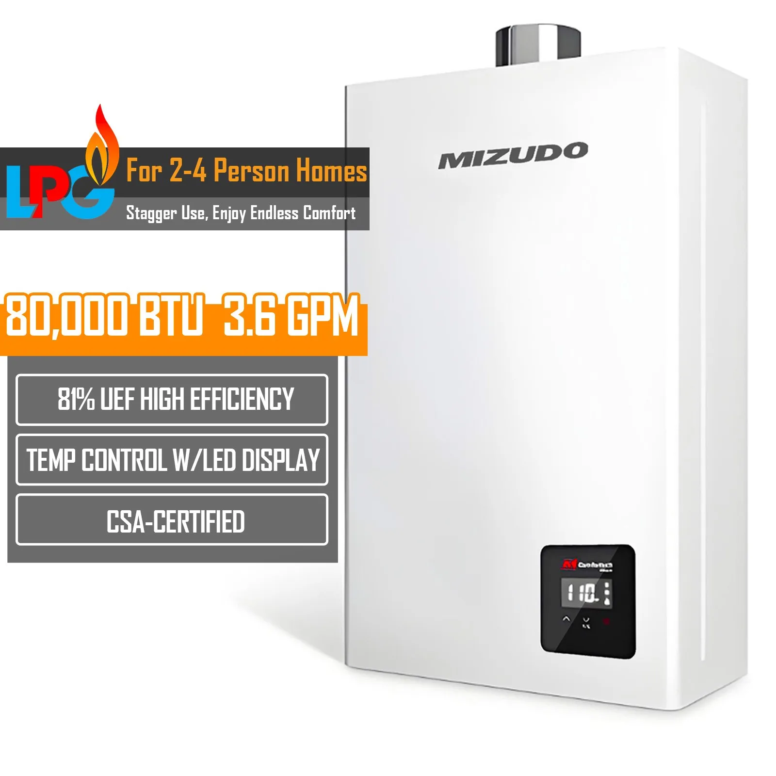 Tankless Water Heater Propane Gas 3.6 GPM 80,000BTU Instant Hot On-Demand Indoor
Tankless Water Heater Propane Gas 3.6 GPM 80,000BTU Instant Hot On-Demand Indoor
