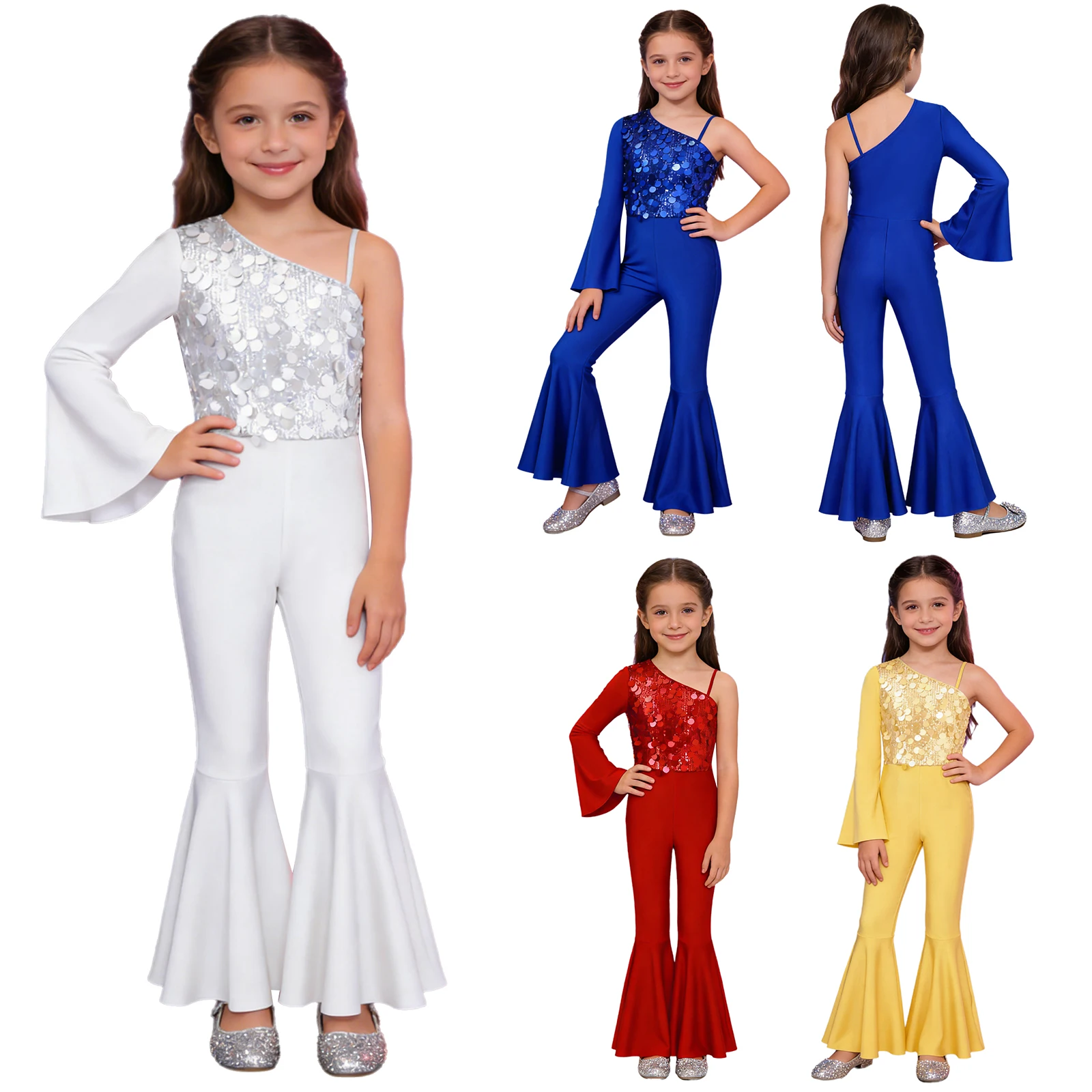 Girls Sequins Patchwork Ballet Jumpsuit Flared Sleeve Bell-Bottom Asymmetrical Bodysuit for Pageant Perfomance Birthday Party
Girls Sequins Patchwork Ballet Jumpsuit Flared Sleeve Bell-Bottom Asymmetrical Bodysuit for Pageant Perfomance Birthday Party