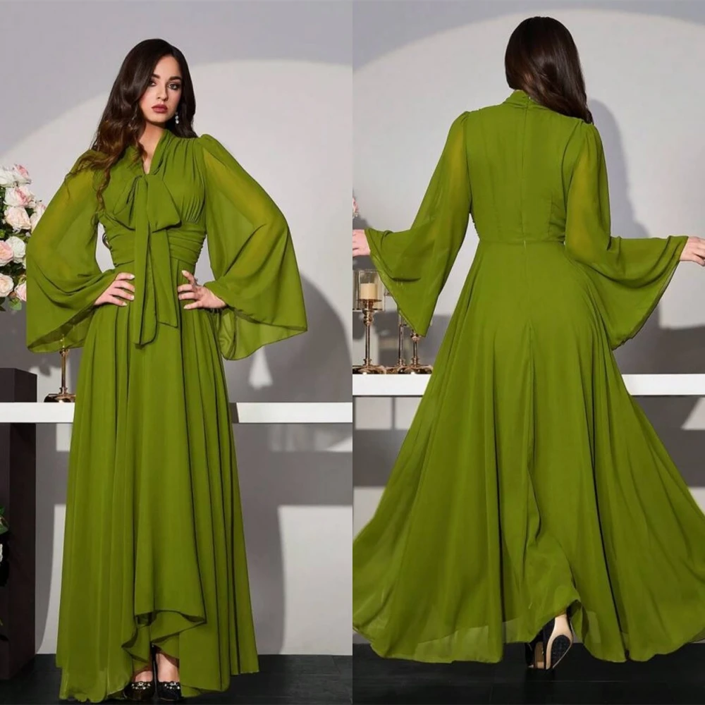 Customized Temperament Green Chiffon Evening Dress Formal V-Neck Long Sleeves Homecoming Dress Luxury Special Occasion
Customized Temperament Green Chiffon Evening Dress Formal V-Neck Long Sleeves Homecoming Dress Luxury Special Occasion