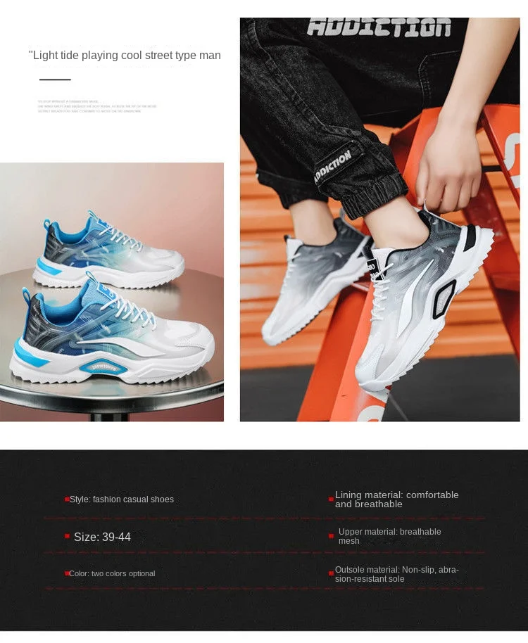 Men's Gradient Mesh Dad Sneakers 2026 New Breathable Thick Sole Trendy All Mat Teen Student Casual Running Streetwear Footwear
Men's Gradient Mesh Dad Sneakers 2026 New Breathable Thick Sole Trendy All Mat Teen Student Casual Running Streetwear Footwear