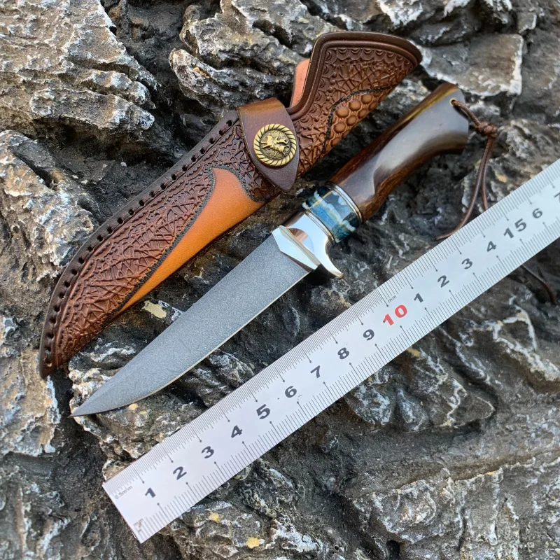 Collectible Hand Forged Wootz Snow Pattern Knife Wooden Handle with Embossed Leather Sheath Portable EDC Outdoor Gift for Men
Collectible Hand Forged Wootz Snow Pattern Knife Wooden Handle with Embossed Leather Sheath Portable EDC Outdoor Gift for Men