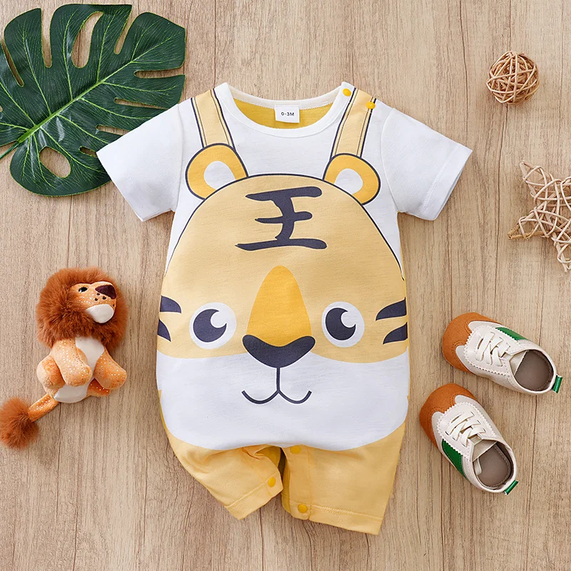 Newborn Boys And Girls Fake Shoulder Straps In Solid Color, Cute Cartoon Tiger Spring Summer Short Sleeved Jumpsuit
Newborn Boys And Girls Fake Shoulder Straps In Solid Color, Cute Cartoon Tiger Spring Summer Short Sleeved Jumpsuit