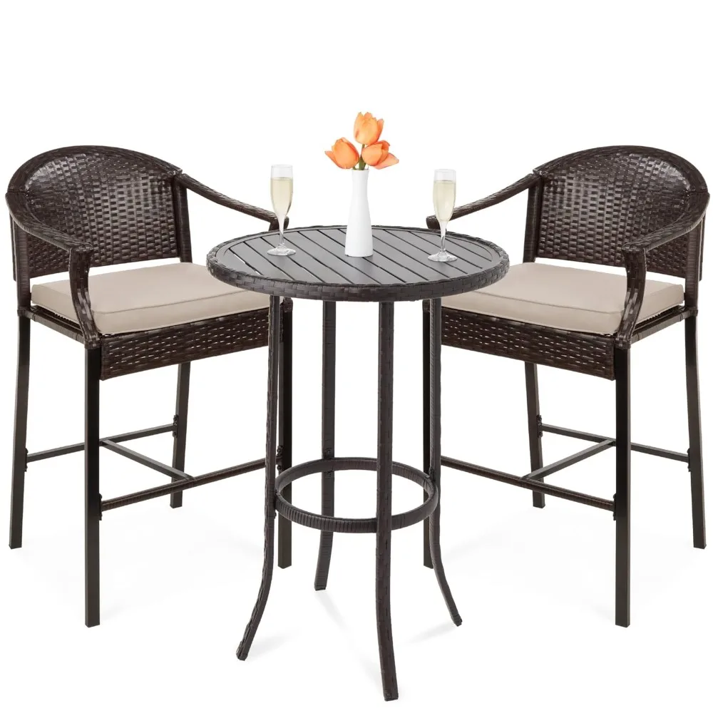 3-Piece Patio Bar Table Set, Outdoor Wicker Bar Height Bistro Furniture for Backyard, Poolside, Balcony, Customized
3-Piece Patio Bar Table Set, Outdoor Wicker Bar Height Bistro Furniture for Backyard, Poolside, Balcony, Customized